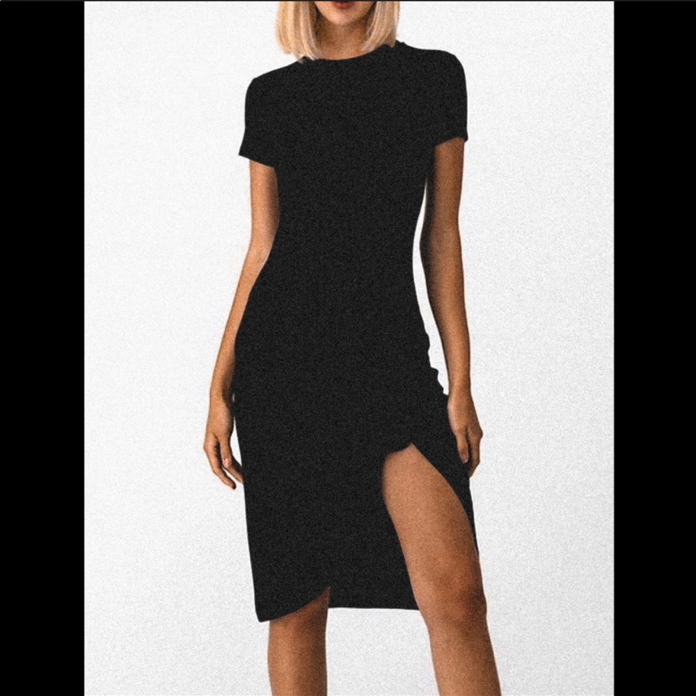 Midi Black short sleeve dress with side knot